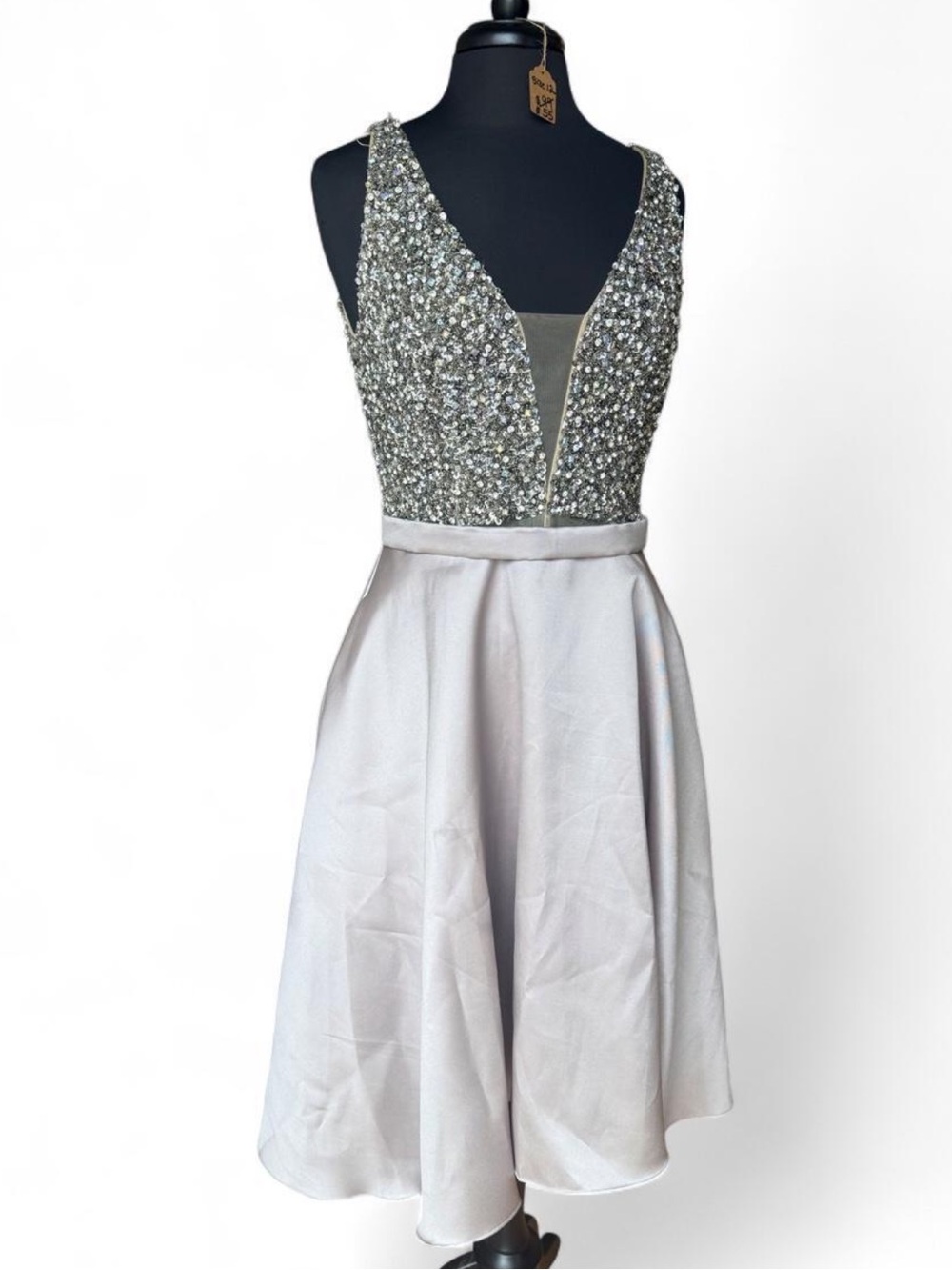 Jovani Silver Sequin V-Neck Cocktail Dress